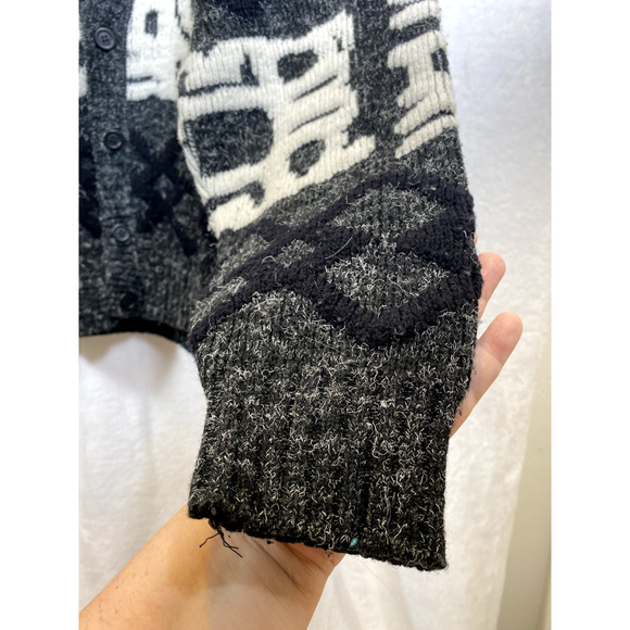 J.J BLU Size XL Black White Cardigan Sweater Vintage 80s 90s Geometric Print - Picture 5 of 7